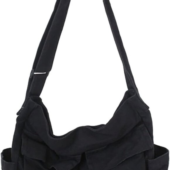 Women Men Crossbody Shoulder Bag Large Tote Bag with Multiple Pockets Canvas Mes - Picture 1 of 7